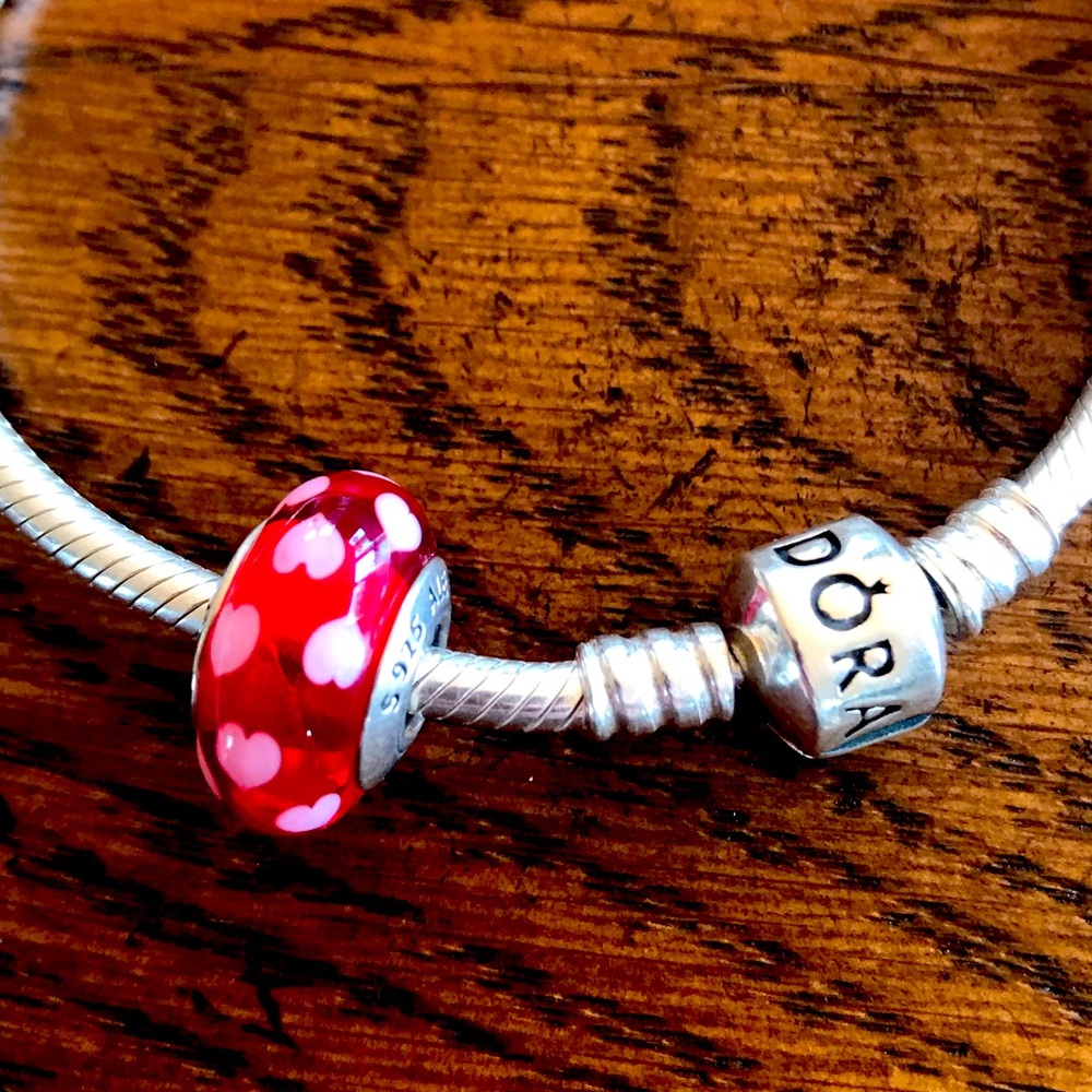 PANDORA Red with Hearts Glass Murano Charm ❤️